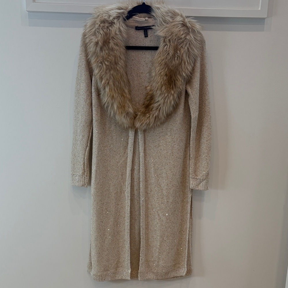WHBM Faux Fur Collar Cardigan